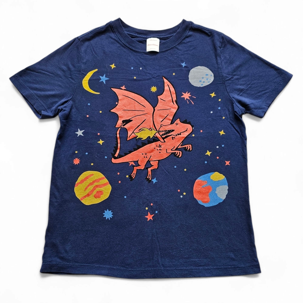Hanna Andersson Blue and Orange Short Sleeve Tee with Cosmic Dragon Design